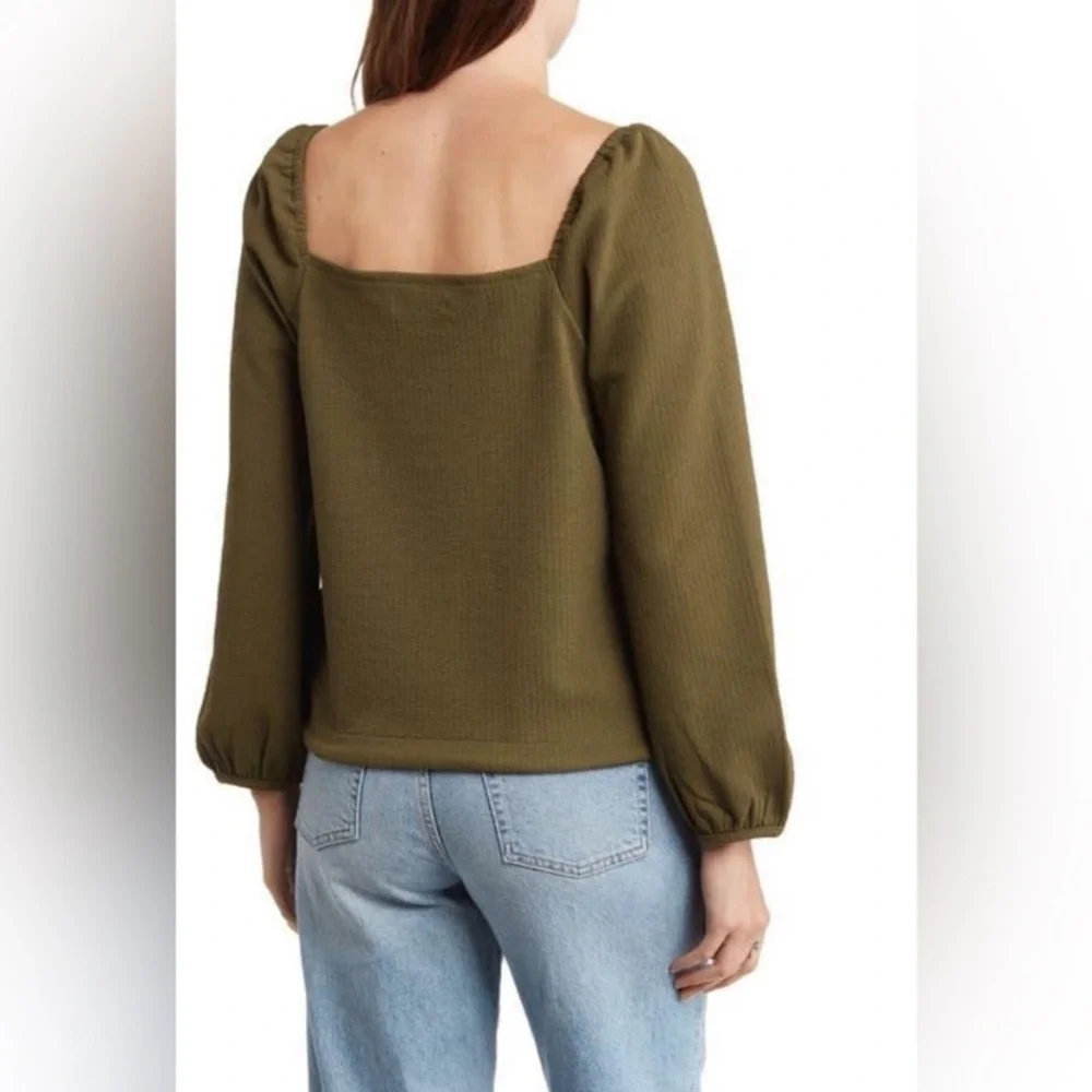 NWOT | Madewell | Crepe Square Neck Puff Sleeve Top | Olive Green | XL